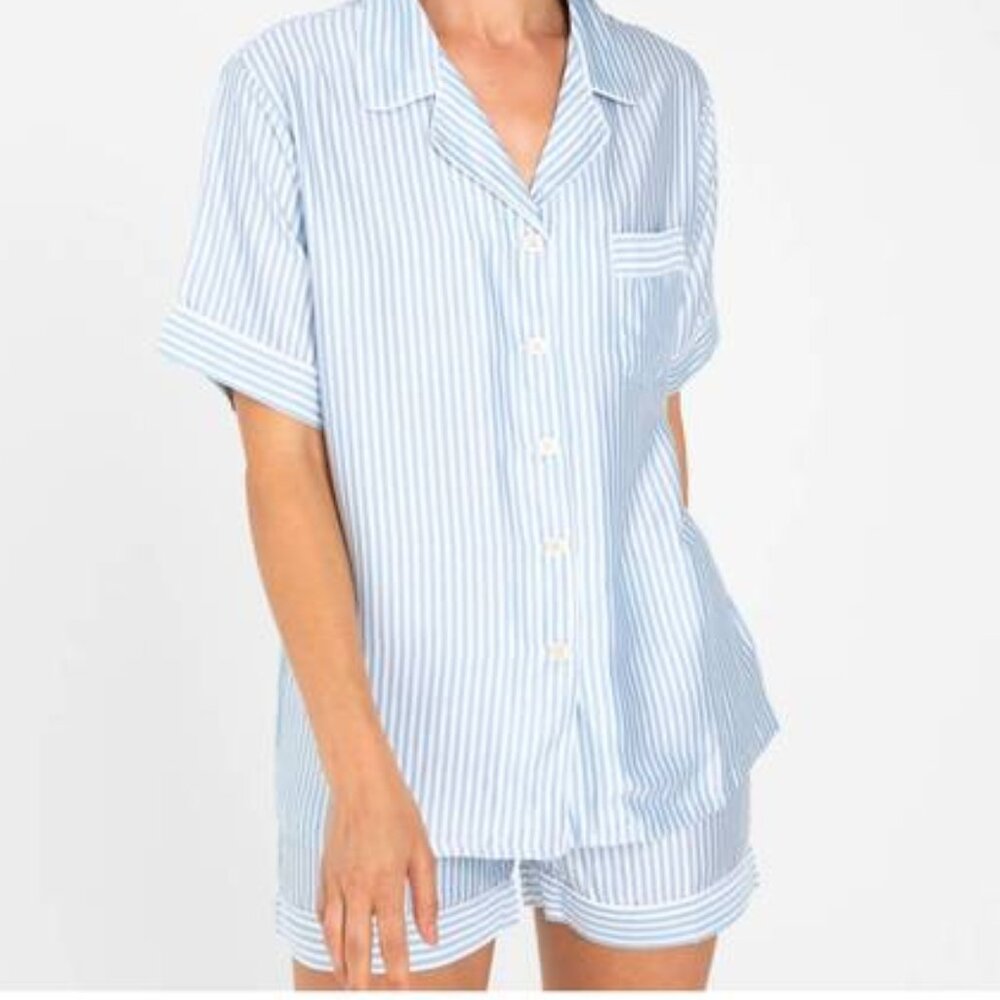 Ettitude Sateen Pj Short and Pj Shirt Starlight Blue Stripes Size Large